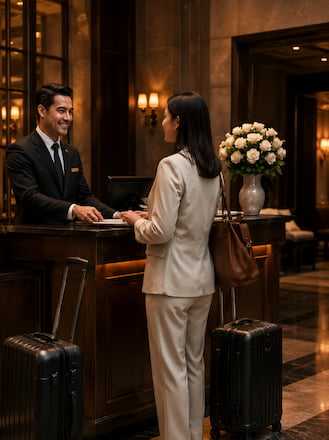 Hotel concierge welcoming a guest